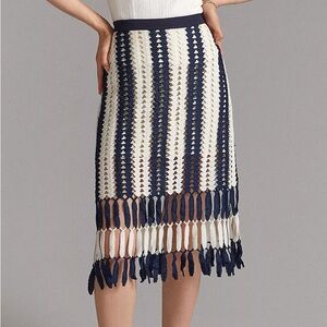 Eva Franco Navy and White Pencil Skirt